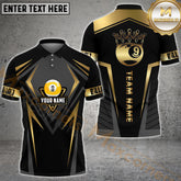 Maxcorners Billiard 9 Ball Crowned Golden Line Pattern Multicolor Options Personalized Name, Team Name 3D Polo Shirts (4 Colors)