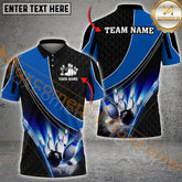 Maxcorners Rays of Light Bowling & Pins Multicolor Options Personalized Name, Team Name 3D Polo Shirts (4 Colors)