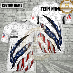 Maxcorners US Flag Ball Pattern Bowling Jersey Customized Name, Team Name 3D Polo Shirt