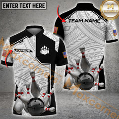 Maxcorners American Flag Bowling Black & White Tribal Style Team Jersey Personalized Name, Team Name 3D Shirt