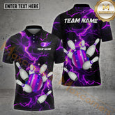 Maxcorners Galaxy Bowling Ball Thunder Lightning Pattern Multicolor Options Personalized Name, Team Name 3D Shirt (4 Colors)