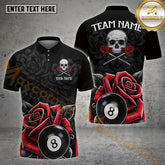 Maxcorners Billiard Rose Skull 8 Ball Jersey Multicolor Options Personalized Name, Team Name 3D Shirt (4 Colors)