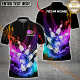 Maxcorner Bowling Ball & Pins Flame Multicolor Option Customized Name 3D Shirt (6 Colors)