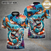 Maxcorners Bowling Ball Shark Graffiti Pattern Multicolor Option Customized Name, Team Name 3D Shirt (4 colors)