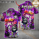 Maxcorners Funny Never Give Up Graffiti Pattern Bowling Game Jersey Multicolor Options Personalized Name, Team Name 3D Shirt (4 Colors)