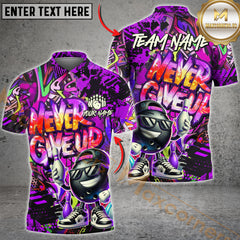 Maxcorners Funny Never Give Up Graffiti Pattern Bowling Game Jersey Multicolor Options Personalized Name, Team Name 3D Shirt (4 Colors)