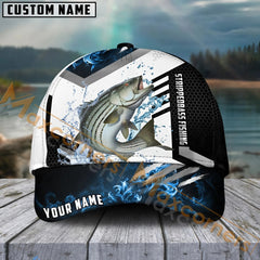 Maxcorners Striped Bass Fishing Blue Flame Sport Pattern Personalized Name 3D Cap