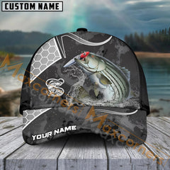 Maxcorners Striped Bass Fishing Gray Camo Sport Pattern Personalized Name 3D Cap