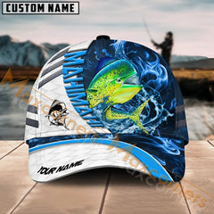 Maxcorners Mahi-Mahi Fishing White Blue Lava Sport American Flag Pattern Sport Pattern Personalized Name 3D Cap MT173