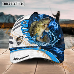 Maxcorners Crappie Fishing White Blue Lava Sport American Flag Pattern Sport Pattern Personalized Name 3D Cap MT173
