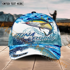 Maxcorners Tuna Fishing Blue Water Camo Pattern Sport Pattern Personalized Name 3D Cap MT173
