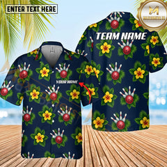 Maxcorners Bowling And Pins Tropical Style Pattern Option Customized Name Hawaiian Shirt (4 Colors)