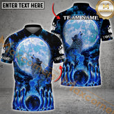 Maxcorners Bowling & Pins Moon Wolf Flame Pattern Multicolor Options Personalized Name, Team Name 3D Shirt (4 Colors)