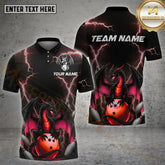 Maxcorners Thunder Dragon Bowling & Pins Pattern Multicolor Options Personalized Name, Team Name 3D Shirt (4 Colors)