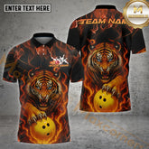 Maxcorners Flaming Tiger Bowling Jersey Sport Fire Pattern Multicolor Options Personalized Name, Team Name 3D Shirt (4 Colors)