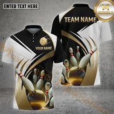 Maxcorners Gold Strike Bowling Shirt With Pins & Ball Graphic Multicolor Options Personalized Name, Team Name 3D Shirt (4 Colors)