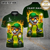 Maxcorners Golf Shirt Flaming Ball Beer Lover Style Multicolor Options Personalized Name, Team Name 3D Shirt (4 Colors)