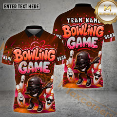 Maxcorners Bowling Shirt Cartoon Game Vibe Strike Pose Multicolor Options Personalized Name, Team Name 3D Shirt (4 Colors)