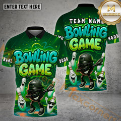 Maxcorners Bowling Shirt Cartoon Game Vibe Strike Pose Multicolor Options Personalized Name, Team Name 3D Shirt (4 Colors)