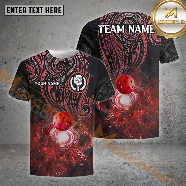 Maxcorners  Personalized Name and Team name Black And Blue Tribal Pickleball 3D Shirt