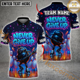 Maxcorners Bowling Shirt Never Give Up Neon Strike Style Multicolor Options Personalized Name, Team Name 3D Shirt (4 Colors)