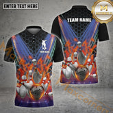 Maxcorners Bowling Shirt Flame Pin Hexagon Style Multicolor Options Personalized Name, Team Name 3D Shirt
