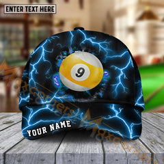 Maxcorners Billiards Ball 9 The Power Of The God Of Thunder Personalized Name Cap (4 Colors)