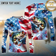 Maxcorners Bass Fishing Patriot's Catch Pattern Sport Jersey Personalized Name, Team Name Long Sleeve Shirt