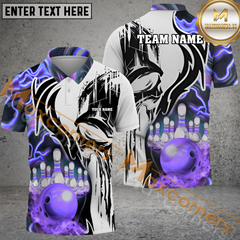 Maxcorners Flame Punisher Bowling Jersey Multicolor Option Customized Name, Team Name 3D Polo Shirt