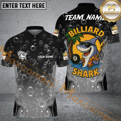Maxcorners Billiard Funny Cartoon Shark With 8 Ball, Bubble Design Multicolor Personalized Name, Team Name 3D Shirt