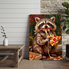 Maxcorners Funny Raccoon Eating Cheese Pizza Food Lover Art Canvas Wall Art