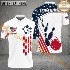 Maxcorners Way Of America Flag Bowling Jersey Customized Name, Team Name 3D Polo Shirt
