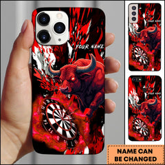 Maxcorners Darts Red Bull With Dartboard Fire Splash Effect Personalized Name Phone Case