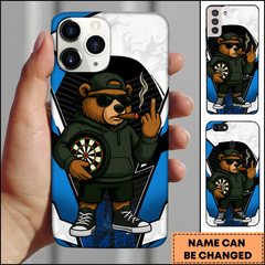 Maxcorners Darts Bear Smoking Hoodie Style Personalized Name 3D Phone Case