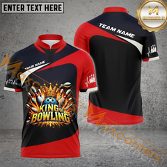 Maxcorners King Of Bowling Jersey Multicolor Option Customized Name, Team Name 3D Polo Shirt