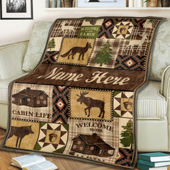 Maxcorners Personalized Hunting Cabin Life Fleece Blanket – Rustic Lodge Throw with Wildlife Design LM1611
