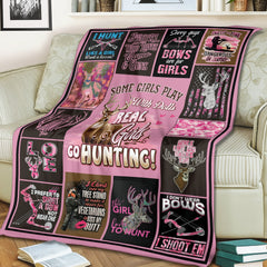 Maxcorners Real Girls Go Hunting Fleece Blanket – Pink Deer Hunting Gift for Women LM1611