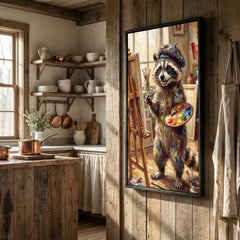Maxcorners Artist Raccoon Painting on Easel Creative Studio Art Canvas Wall Art
