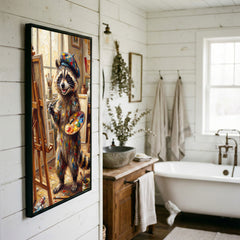 Maxcorners Artist Raccoon Painting on Easel Creative Studio Art Canvas Wall Art