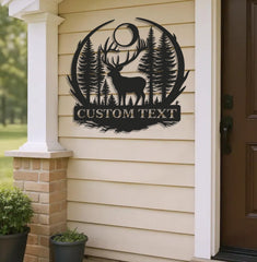 Maxcorners Personalized Metal Sign WITH LED/WITHOUT LED – Deer and Forest Silhouette Wall Art – Custom Rustic Cabin and Lodge Hunting Decor LM0110