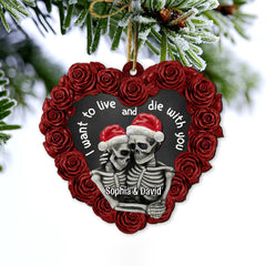 Maxcorners Personalized Skeleton Couple Black Rose Heart Shape - Ornament