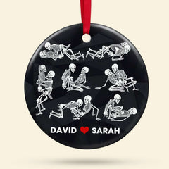 Maxcorners Personalized Black Rose Heart Shape Skeleton Couple Christmas - Ornament