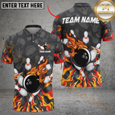 Maxcorners Bowling Inferno Strike Personalized Name Men And Women 3D Polo Shirt Custom Bowling Team Jersey (4 Colors)