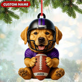 Maxcorners Personalized Football Puppy Christmas Ornament And Keychain, Custom Name Dog in Helmet Holding Ball, Cute Pet Lover Tree Decoration
