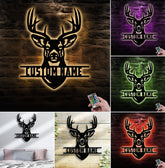 Maxcorners Personalized Buck Hunting Metal Sign WITH LED/WITHOUT LED Light Rustic Deer Head Wall Art Hunter Gift Cabin Man Cave Decor LM0110