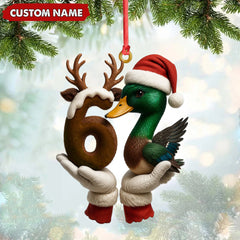 Maxcorners Personalized Trend 67 Duck Christmas Ornament, Custom Name Six Seven Reindeer 6 and Duck Design, Funny Meme Holiday Tree Decoration