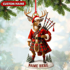 Maxcorners Personalized Scottish Deer Ornament, Custom Name Highland Bagpiper Christmas Decoration
LM0411