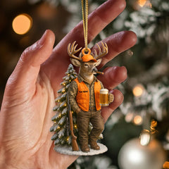 Maxcorners Deer Hunter Christmas Ornament, Custom Name Hunting Ornament, Beer & Buck Holiday Decor, Gift for Hunters and Outdoorsmen