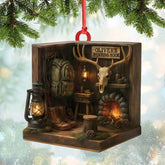 Maxcorners Personalized Hunting Cabin Ornament, Custom Name Deer Antler Lodge Christmas Decoration
LM0411