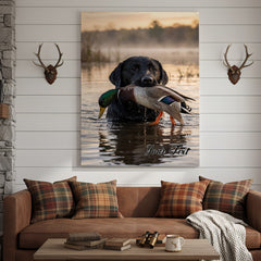 Maxcorners Duck Hunting Dog Retrieving Mallard In Water Personalized Name Canvas